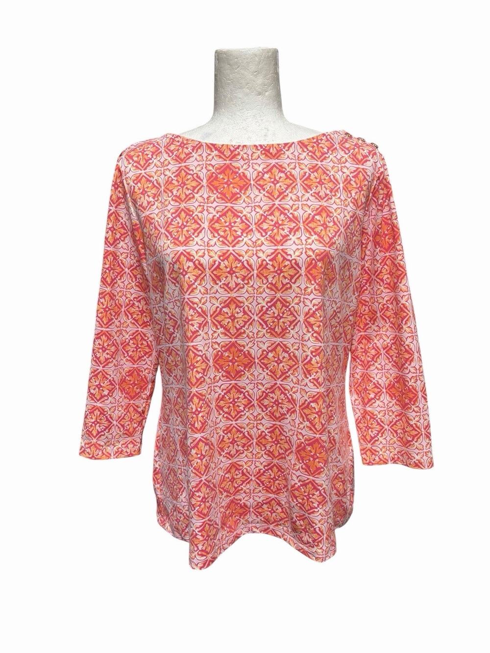 J.McLaughlin Size XL Wavesong Top Pink Catalina Cloth 3/4 Sleeve Stretch